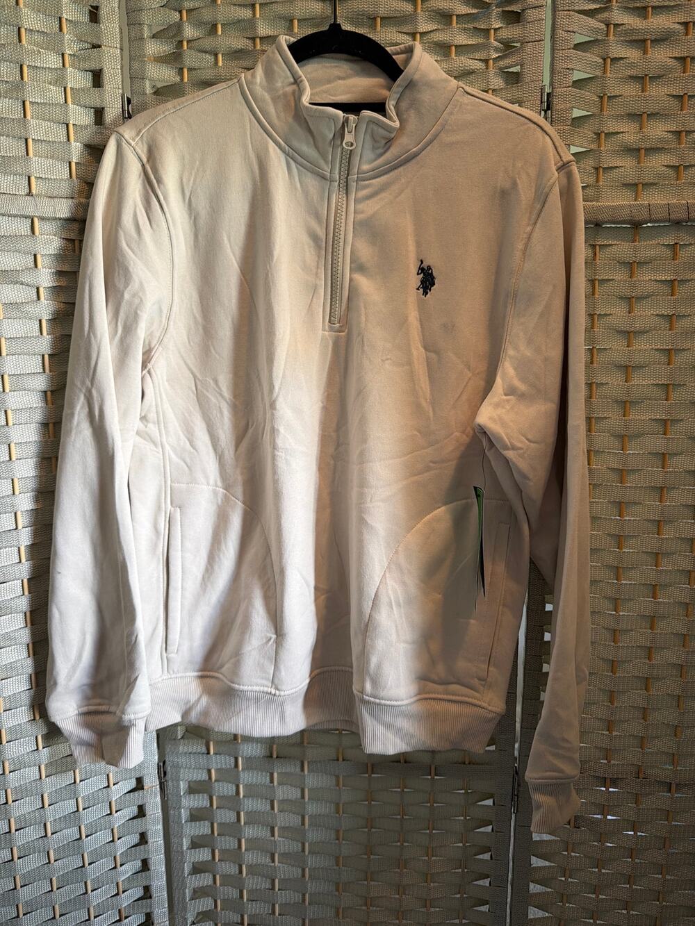 U.S. Polo Assn. Quater Zip Sweatshirt Men's Beige XXL Pull Over Long Sleeve NWT